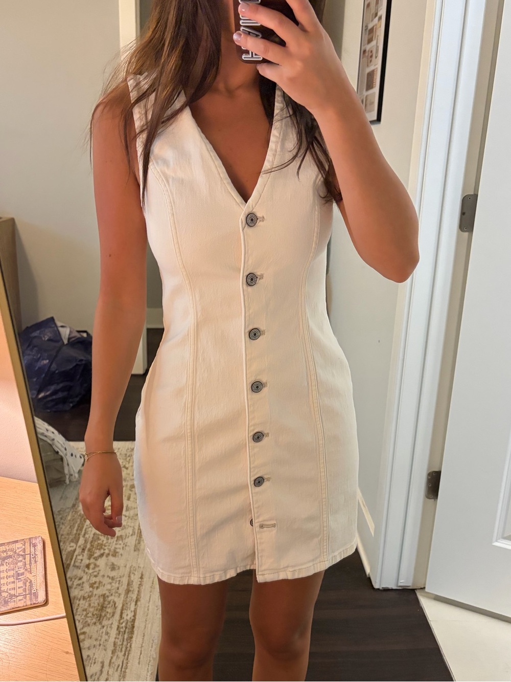 Sleeveless Button-Front White Dress
